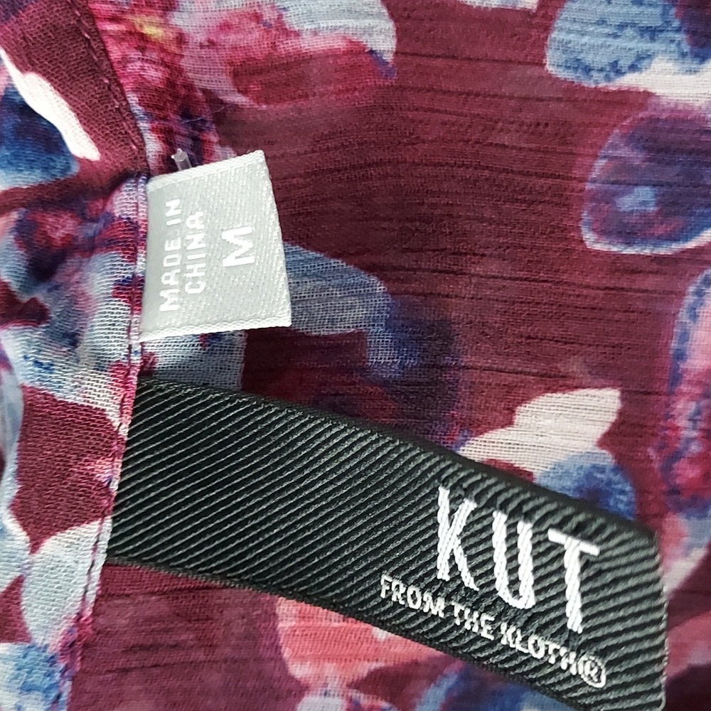 NWOT Women's Kut  Sheer Blouse W/Cut Out Button Up Shirt Size M